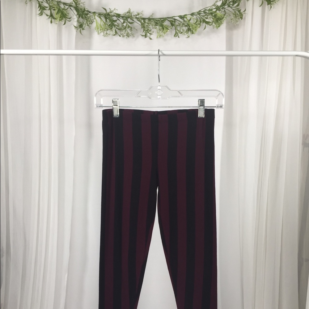 Burgundy and Black Striped Leggings